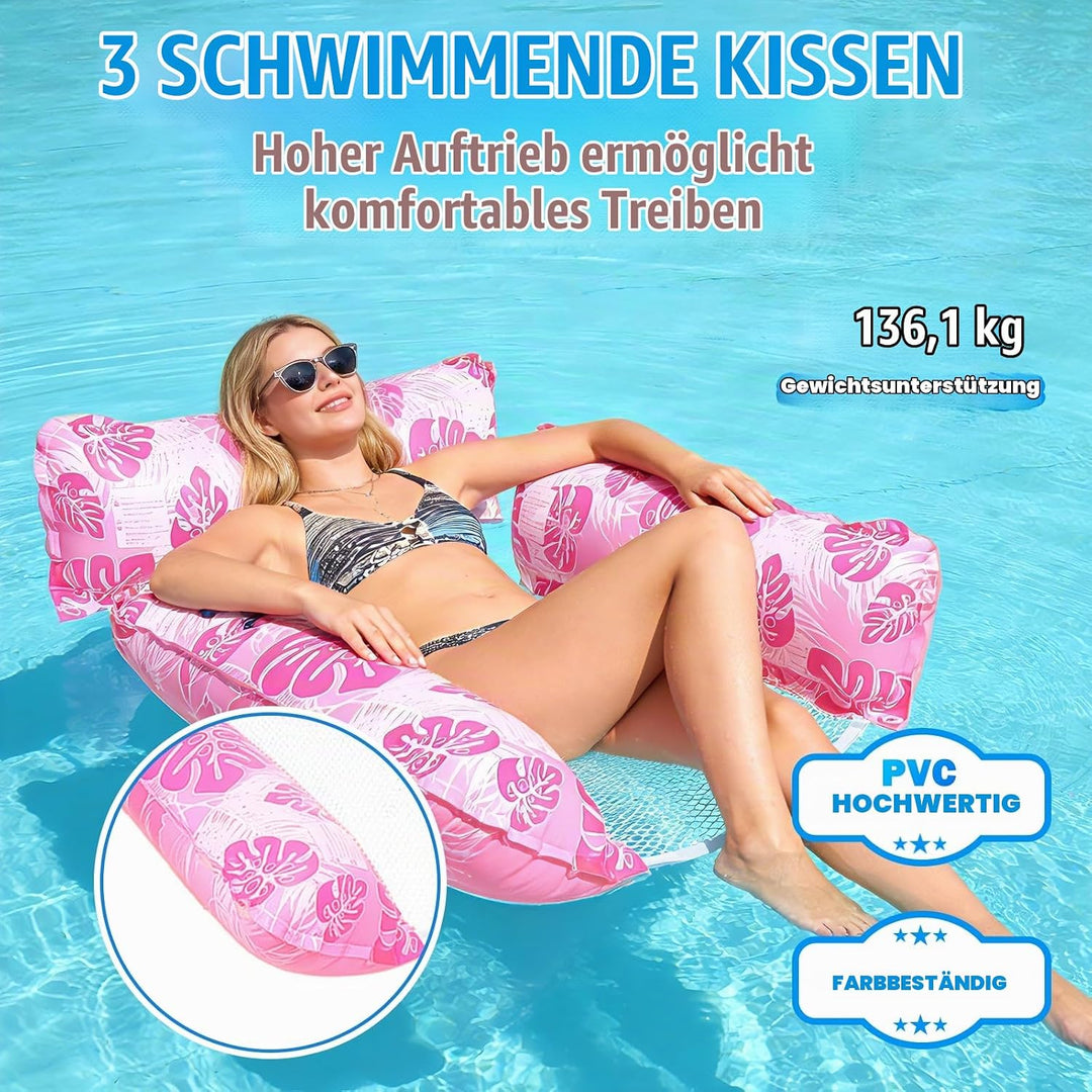 Luftmatratze Pool Wasserhängematte, 2 Stück Luftmatratze Pool Erwachsene, Schwimmsessel mit Rückenle