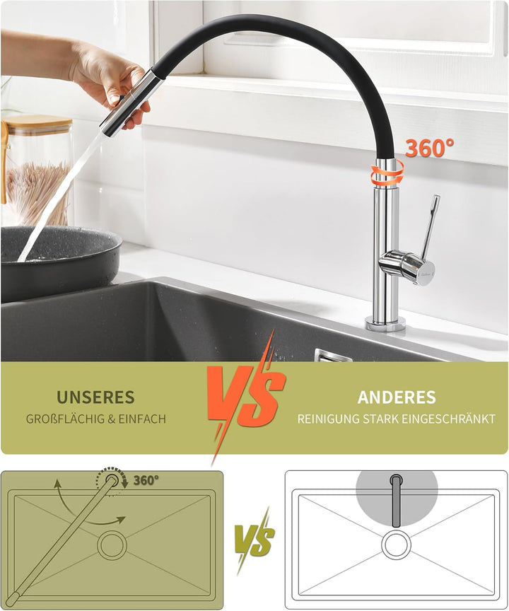 Wasserhahn Küche Mit 2 Wasserstrahlarten,Küchenamatur mit Flexibler Auslauf mit 2 Strahlarten,Mischb
