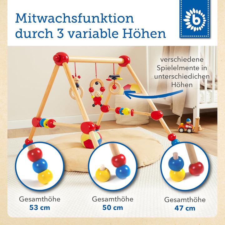 Bieco Spieltrapez | Spielbogen für Babys -Figuren, Rasseln, Kugeln- Höhenverstellbar | Spielebogen H