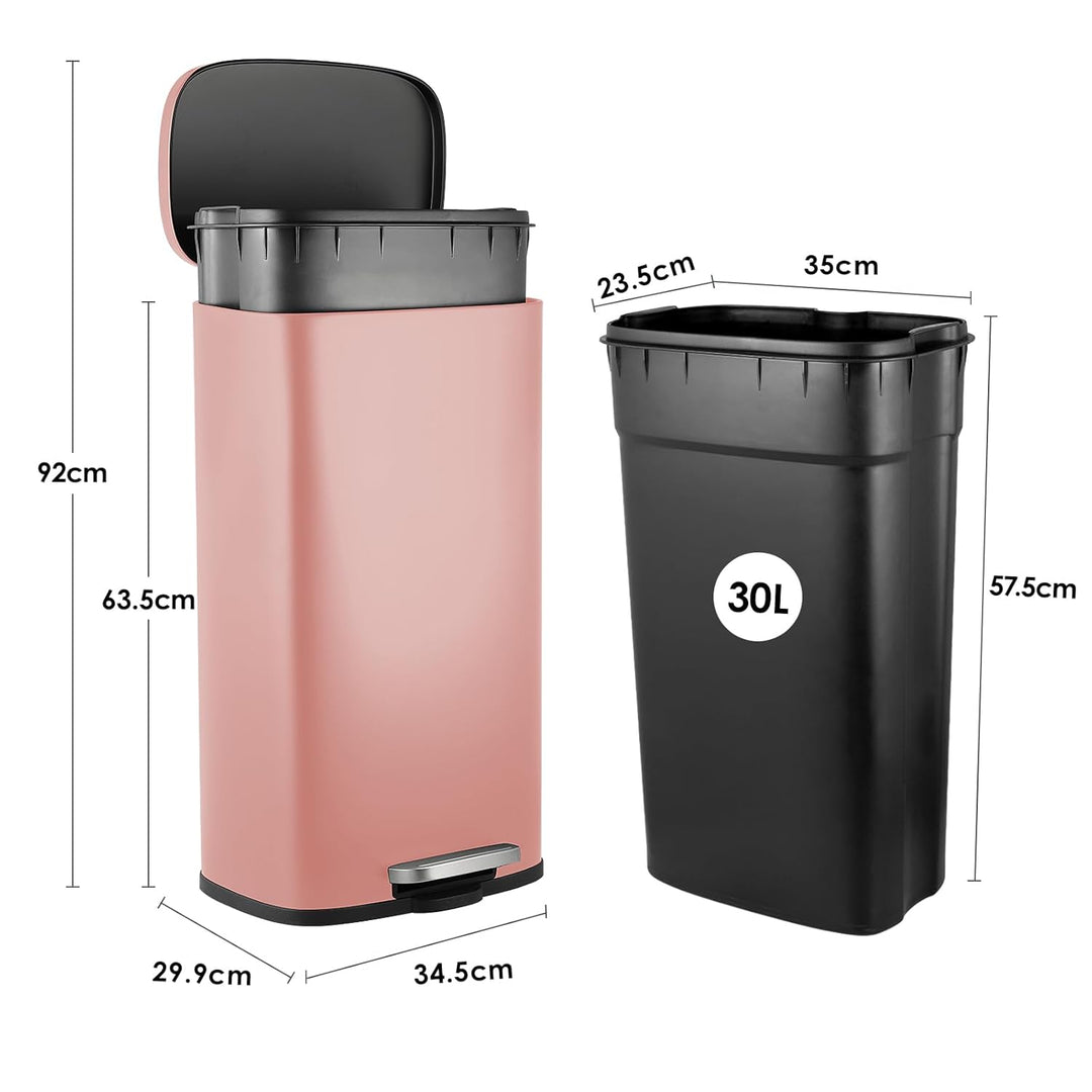 LIFERUN Mülleimer Küche 30l, Abfalleimer mit Deckel, Softclose Treteimer aus Stahl, mit Inneneimer f