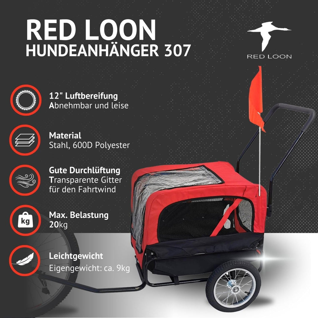 Red Loon Hundeanhänger Mini - Hunde Fahrradanhänger Jogger Rot, Stabiler Transporter 20kg Belastbark