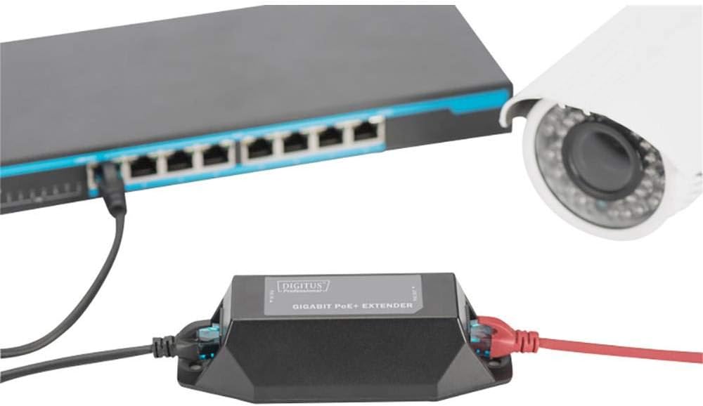 DIGITUS PoE+ Repeater - Reichweite +100 m - Kaskadierkar bis 500 m Gesamtreichweite (4 Geräte) - PoE