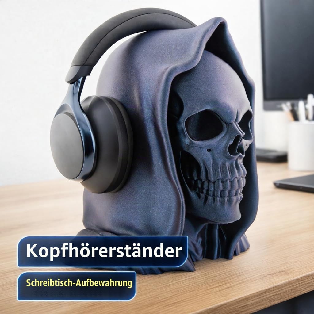 OSAZEE Totenkopf Kopfhörerständer – Skull Headphone Stand Burned Titanium Black | Premium Kopfhörerh