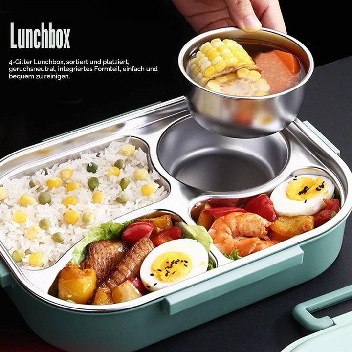 Tissting Edelstahl Lunchbox 4-Fach Tragbarer Lebensmittelbehälter mit Silikondichtung 1500ml für Stu