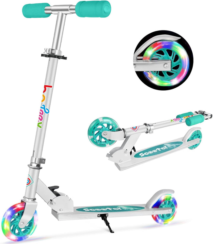 BELEEV Roller Kinder 2 Räder, Klappbar Kinderroller für Mädchen Jungen, Tretroller mit LED Leuchtend
