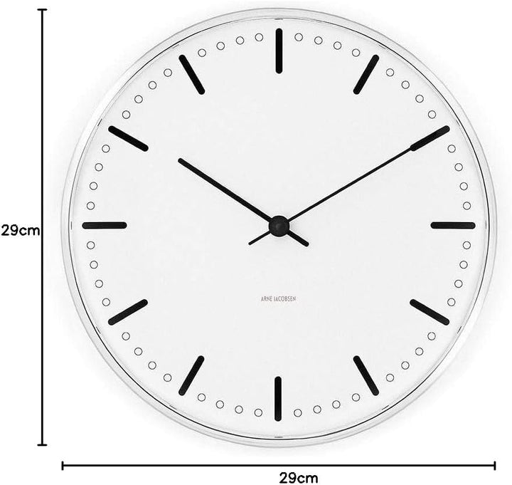 Arne Jacobsen Wanduhr Ø29 cm City Hall dänisches Design aus Aluminium, weiss City Hall 29cm Weiss, C