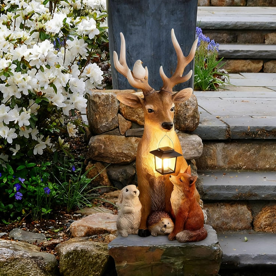 YeahBoom Weihnachtsdeko Hirsch Mit LED Laterne,Weihnachtsdeko Aussen Figuren,Gartenfigur REH,Gartend