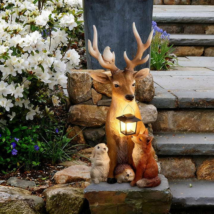 YeahBoom Weihnachtsdeko Hirsch Mit LED Laterne,Weihnachtsdeko Aussen Figuren,Gartenfigur REH,Gartend