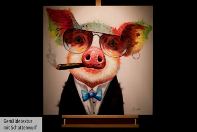 KunstLoft Leinwandbild | 100% HANDGEMALT | 80x80cm | Gemälde 'Smoking Hot Bacon' | Schweine | Bunt |