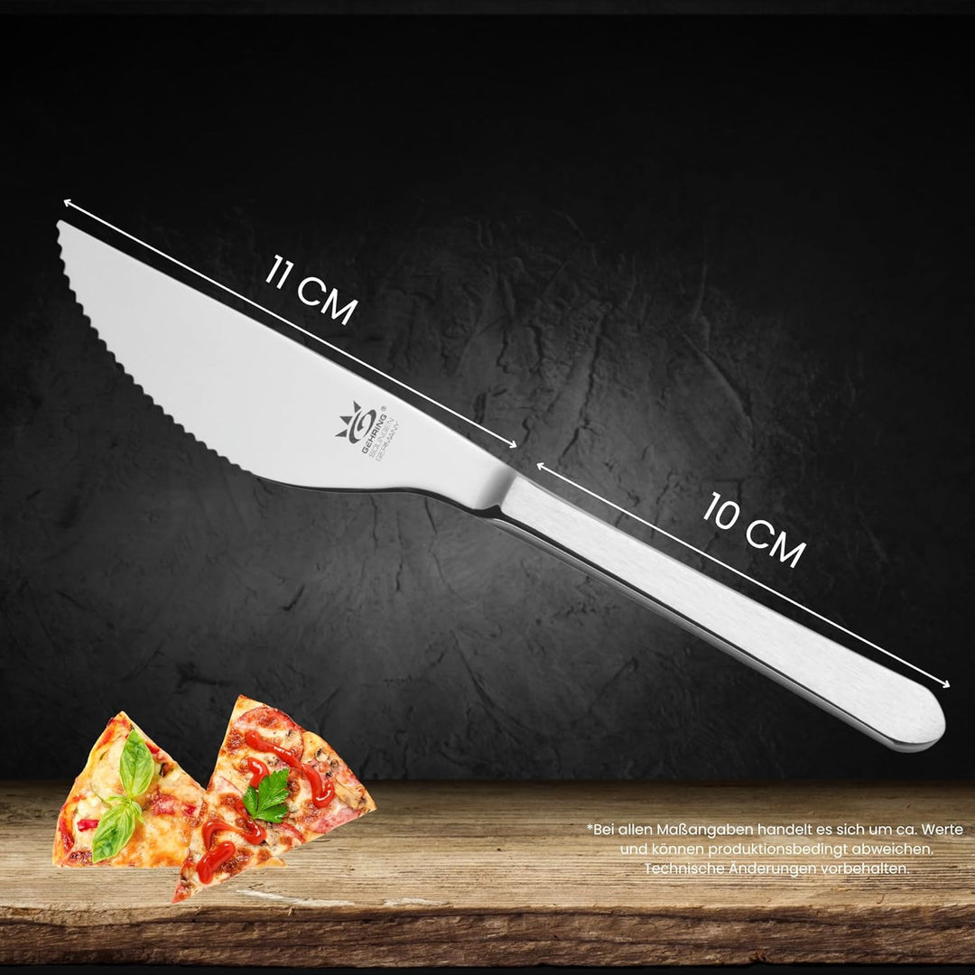 GEHRING Solingen Satino Pizza Messer 6 Stück I 11 cm Klingenlänge I grober Wellenschliff I Pizzamess