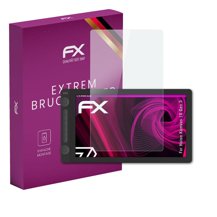 atFoliX Glasfolie kompatibel mit Huion Kamvas 16 Gen 3 Displayfolie, 9H Hybrid-Glass FX Schutzpanzer