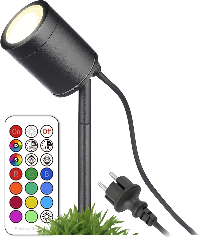 lambado® Moderne LED Gartenleuchte mit Erdspiess und RGB Farbwechsel - Schwarze Gartenstrahler wasse