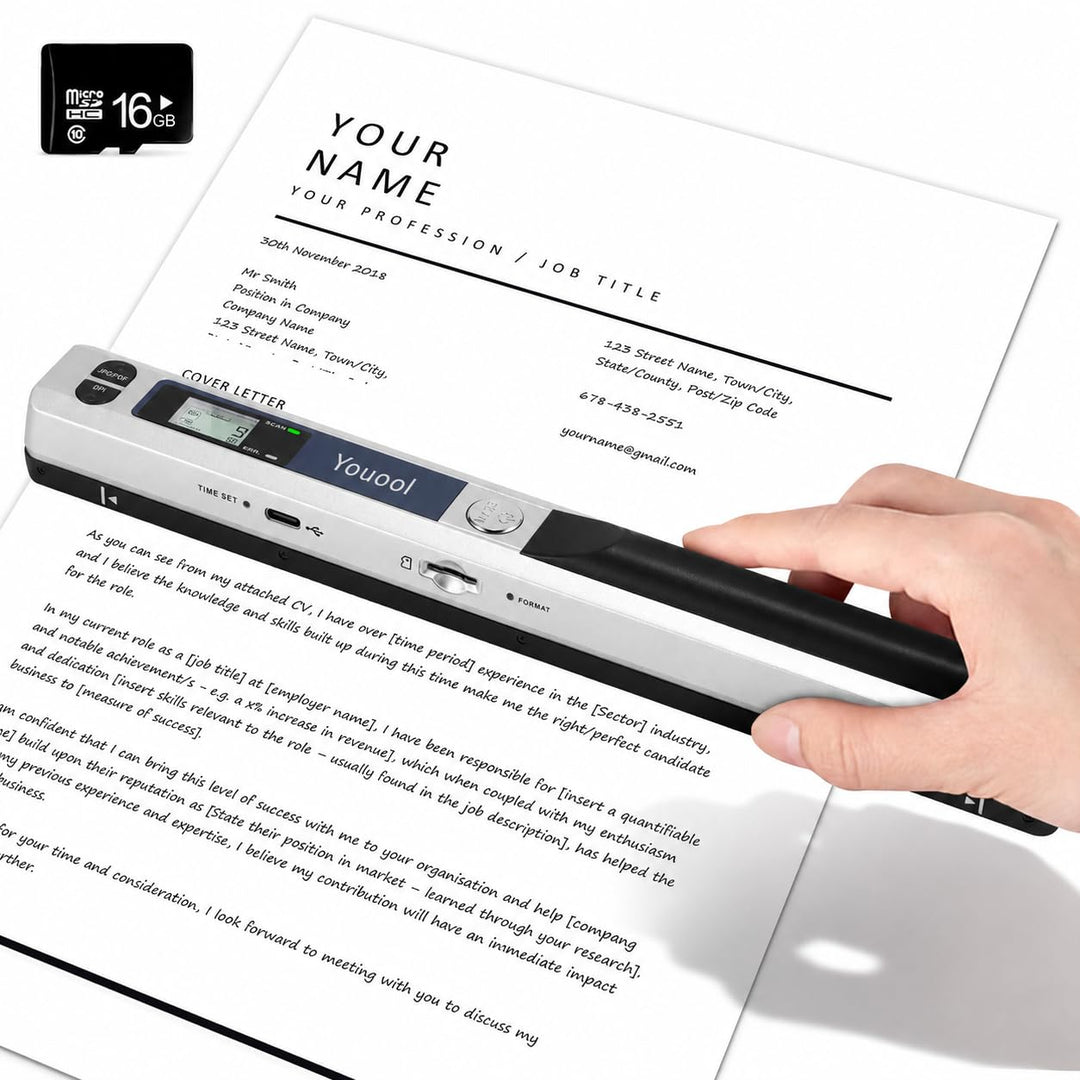 Handscanner Dokumentenscanner, A4 900 DPI Hohe Auflösung Farbfoto Portable Scanner, JPG/PDF Format U