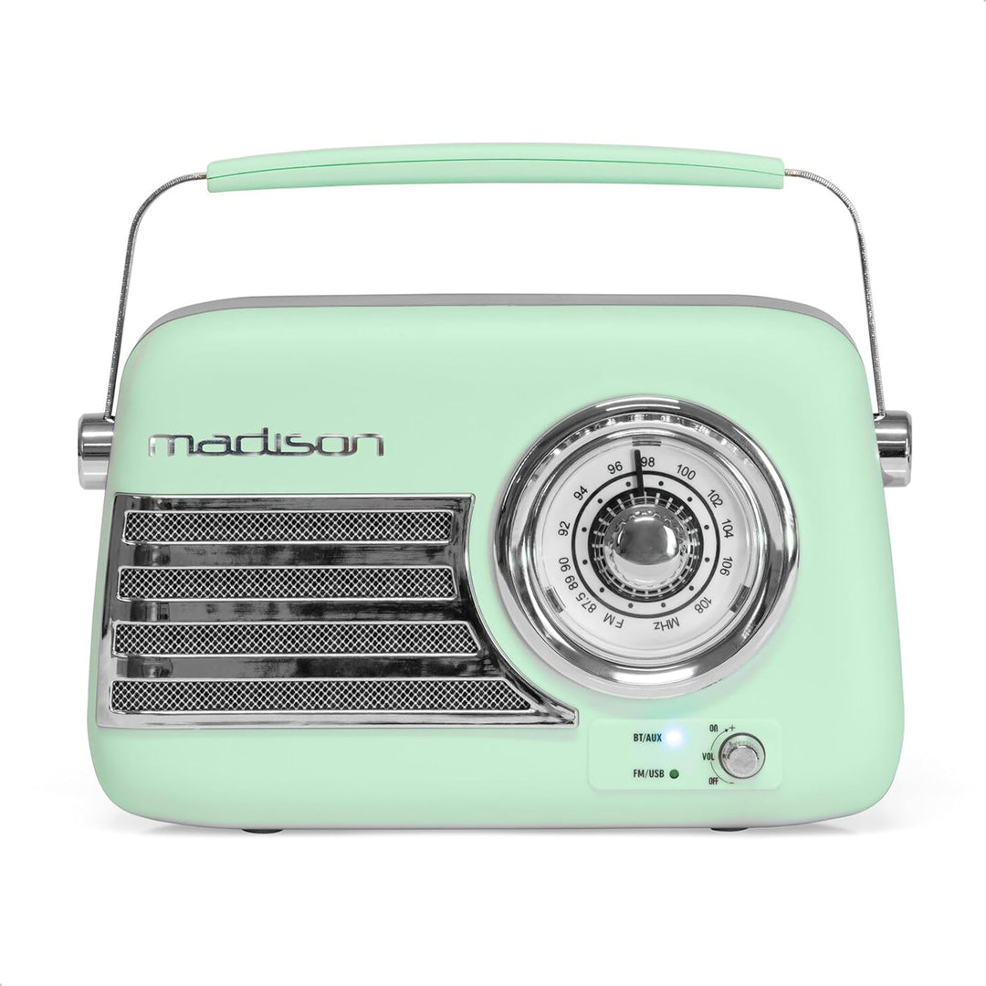 Madison - FREESOUND-VR40GR-MAT - 30W Vintage-Radio mit langem Akku - Bluetooth, USB & FM - Blassgrün