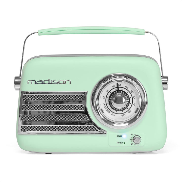 Madison - FREESOUND-VR40GR-MAT - 30W Vintage-Radio mit langem Akku - Bluetooth, USB & FM - Blassgrün