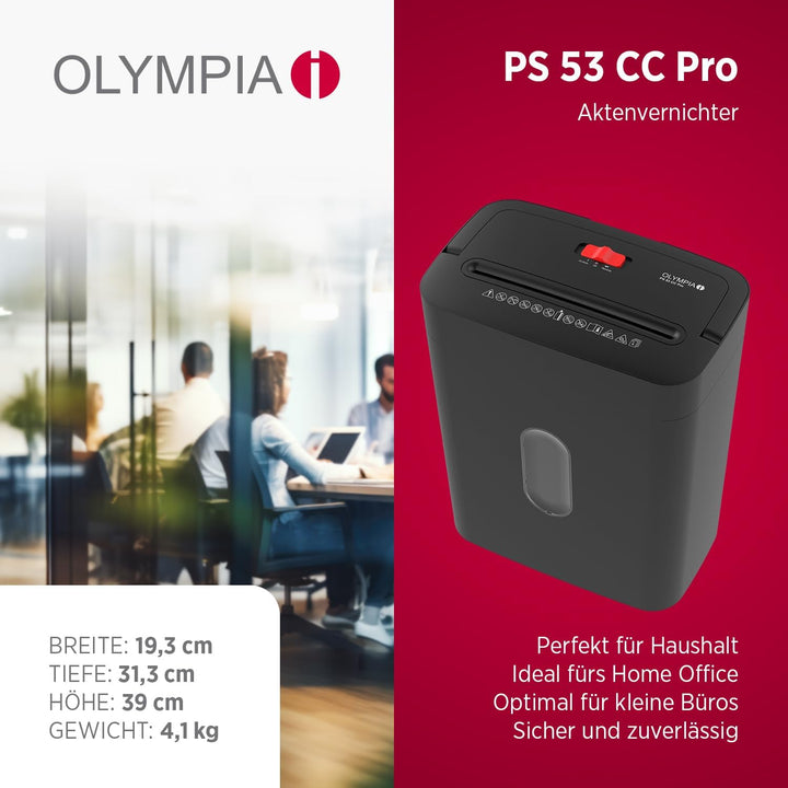 OLYMPIA PS 53 CC Pro Aktenvernichter schwarz | Papierschredder für Home Office & Büro | Schredder Ak