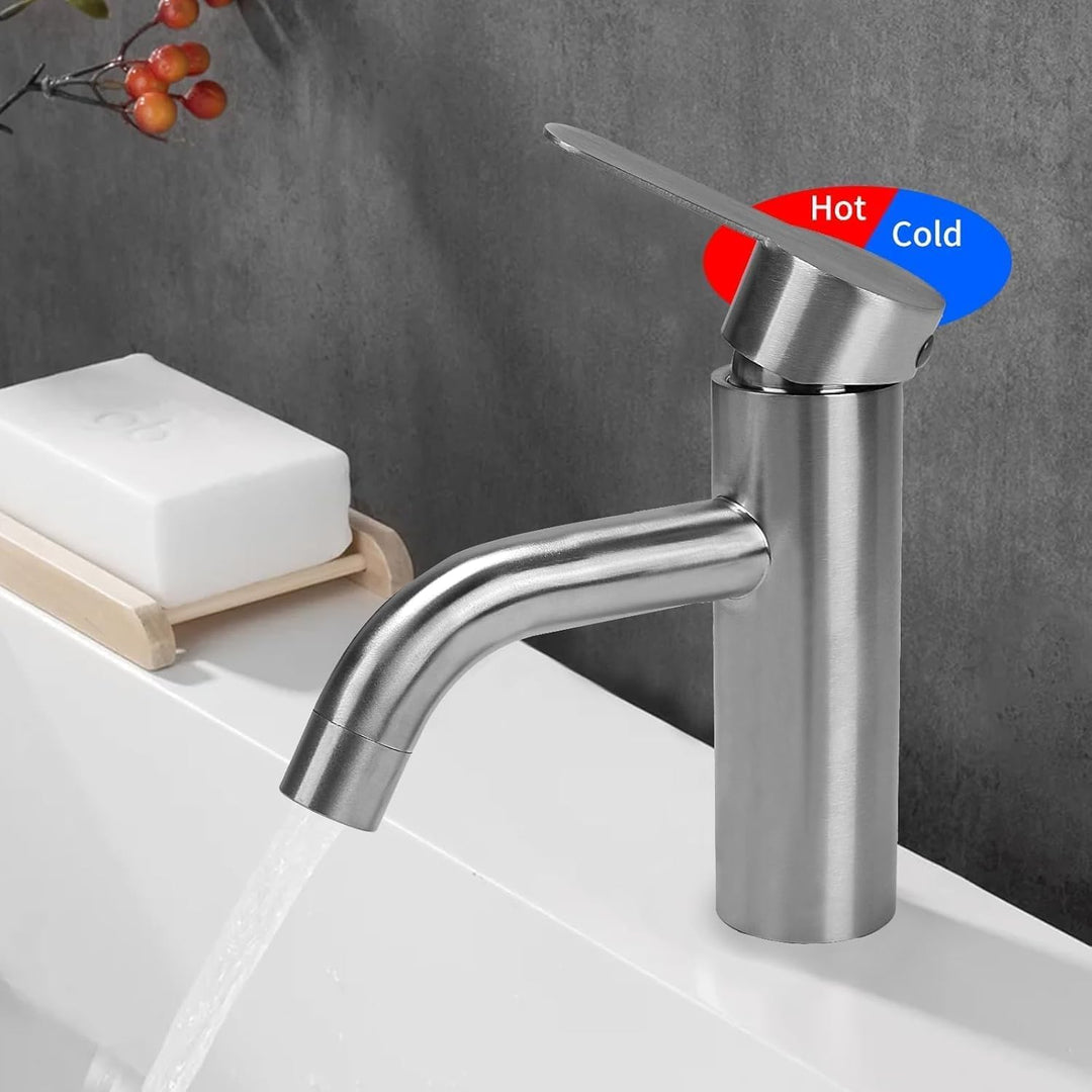 Wasserhahn Bad Silber Gebürstet Waschtischarmatur Edelstahl SUS304 Type 2, Type 2