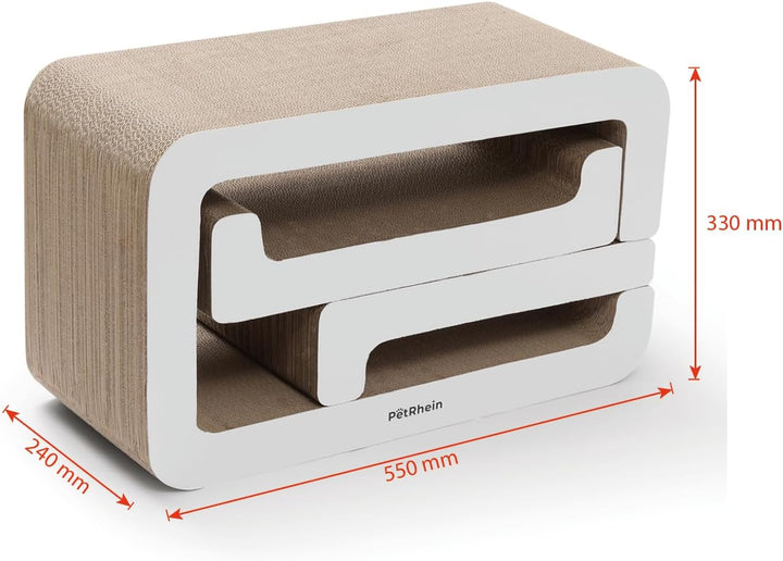 PetRhein 3-in-1 Kratzbrett, Gross XXL Kratzpappe für Katzen,Multifunktionales Kratzmöbel mit Rampe &