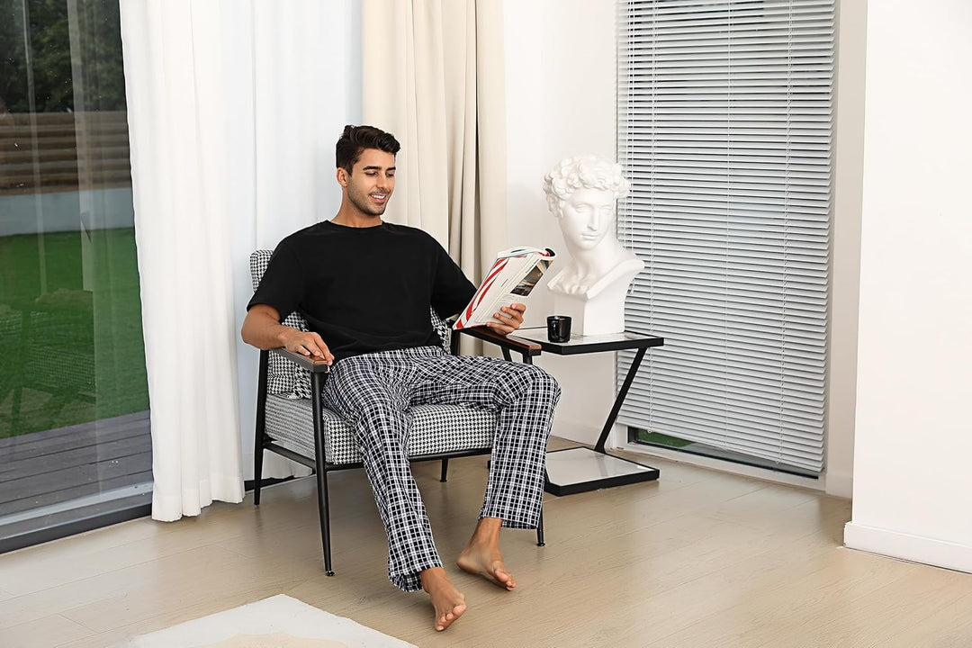 Aseniza Herren Schlafanzughose Lang Baumwolle Karierte Schlafhose Pyjamaunterteil Pyjamahose Freizei