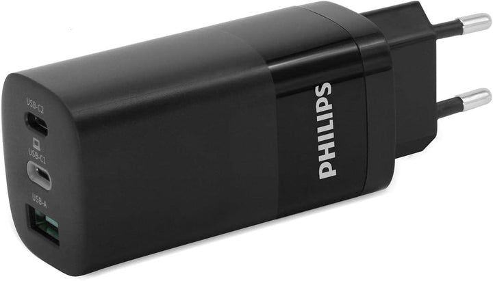 PHILIPS DLP2681/12 - Netzladegerät mit 65W Ausgangsleistung - USB-A- und USB-C-Zweifachausgang - Sch