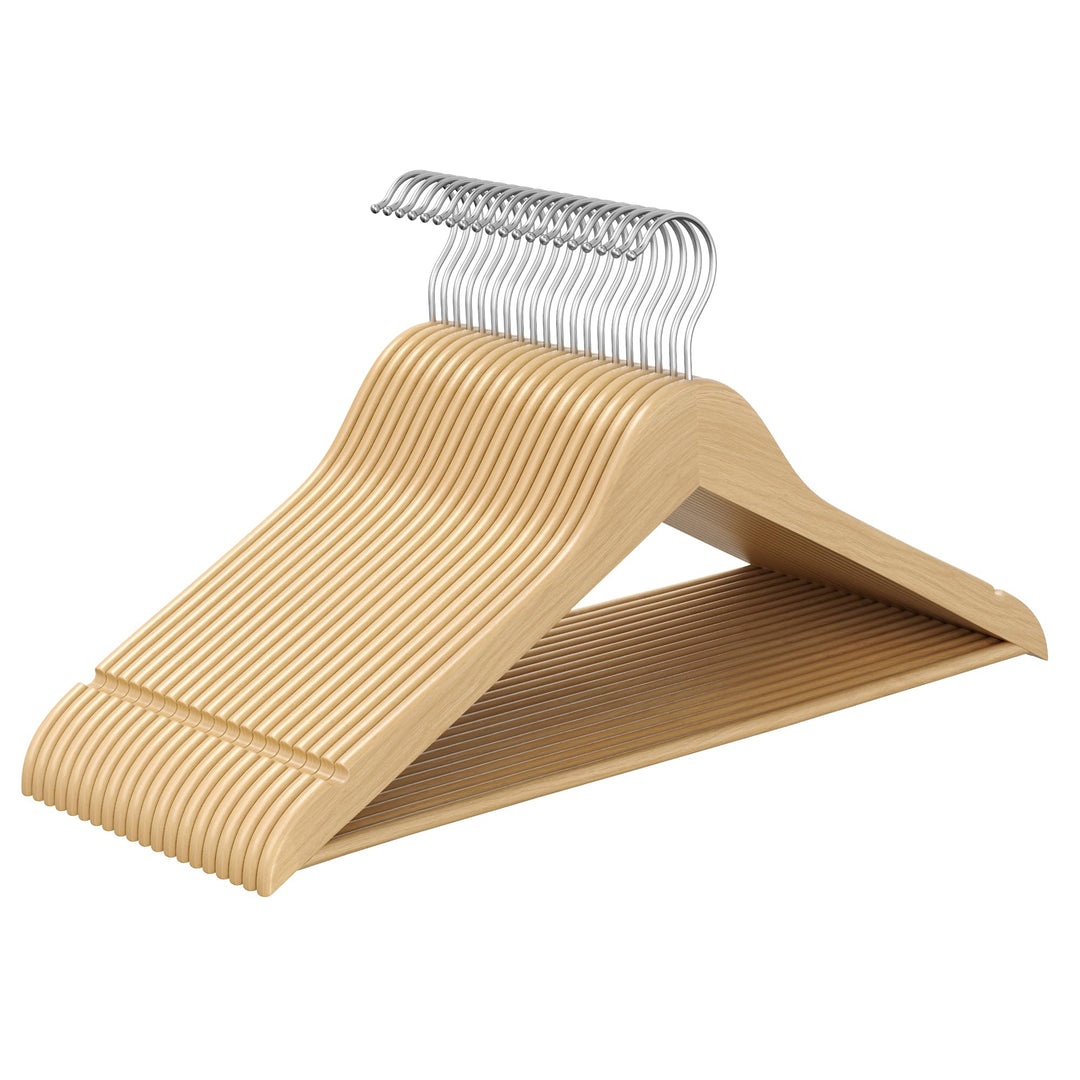 SONGMICS Kleiderbügel Holz, 20er Set, Holzbügel schlank, Bügel, platzsparend, Hosenbügel, 360° drehb