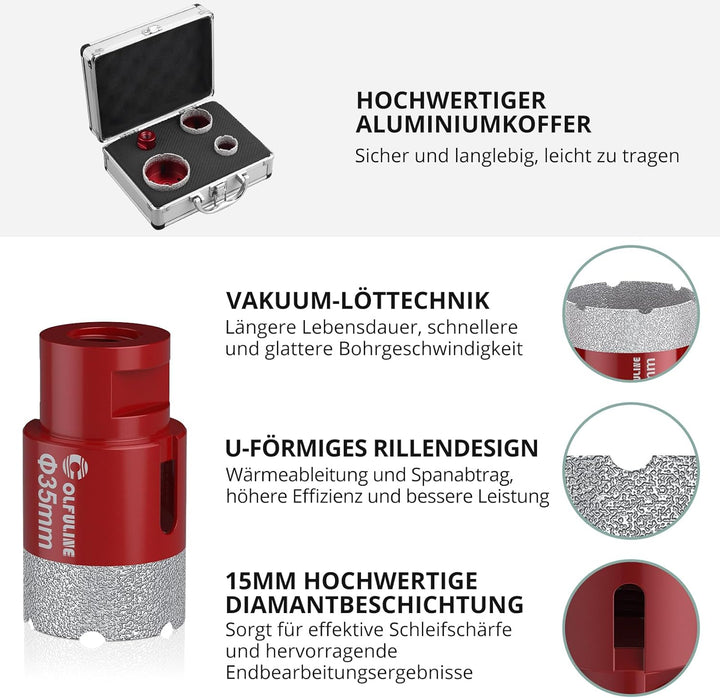 COLFULINE Diamantbohrer Fliesenbohrer Set, 4PCS 20/35/50/68mm Diamantbohrer Fliesenbohrer Glasbohre