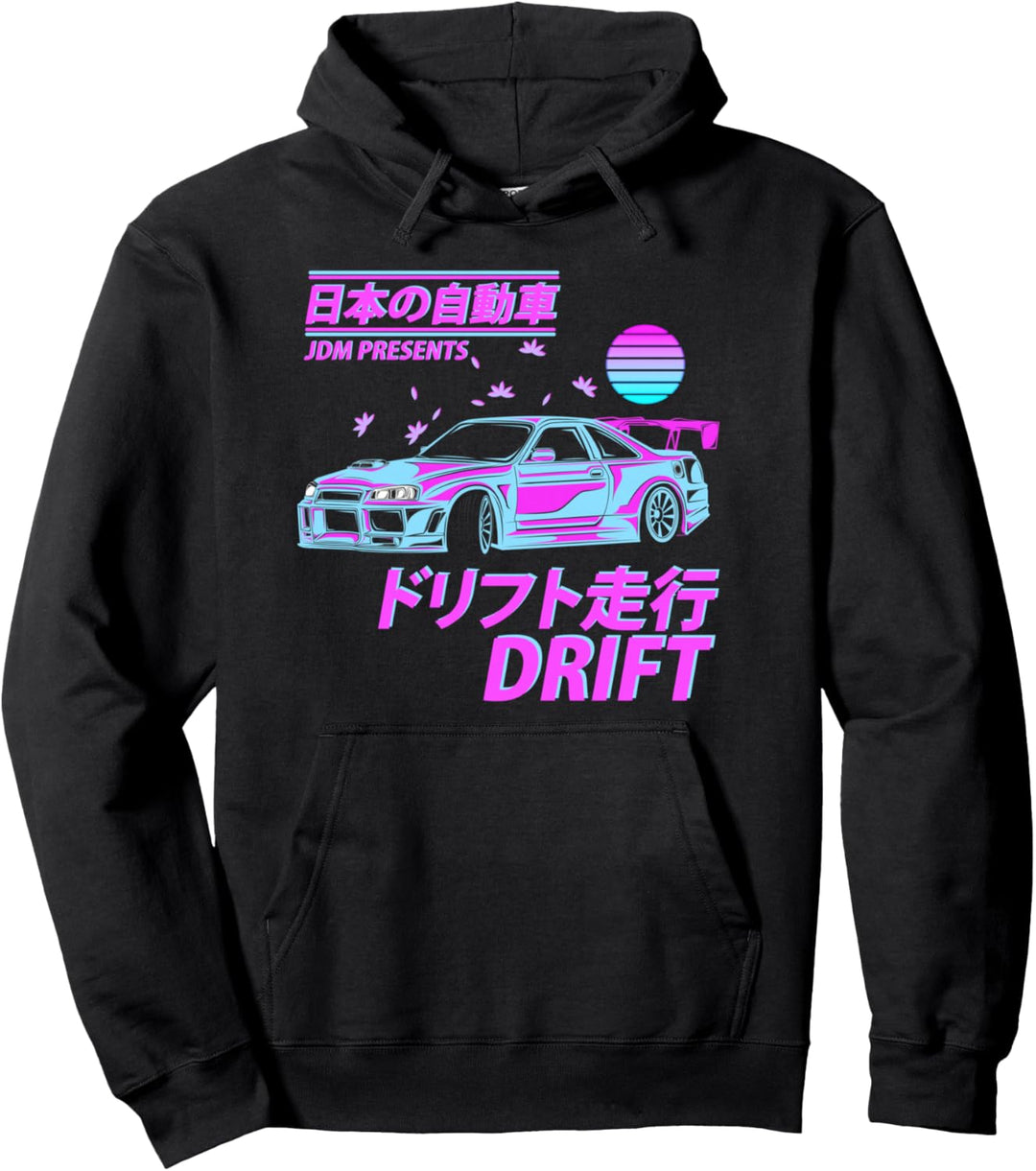 Vaporwave Japan JDM Car Vehicle Drift for Motor Race Lovers Pullover Hoodie