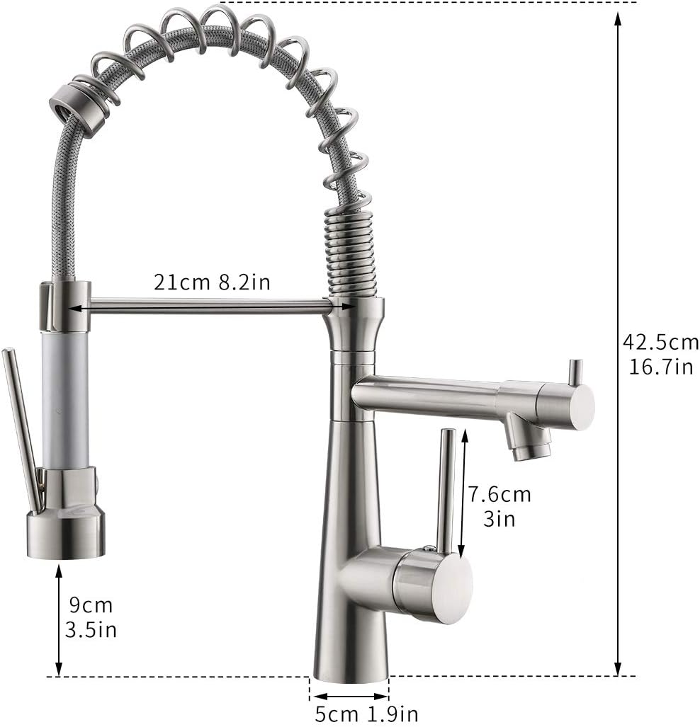 TIMACO LED Küchenarmatur mit Spiralfeder, 360° Schwenkbare Spültischarmaturen mit Zwei Auslauf, Wass