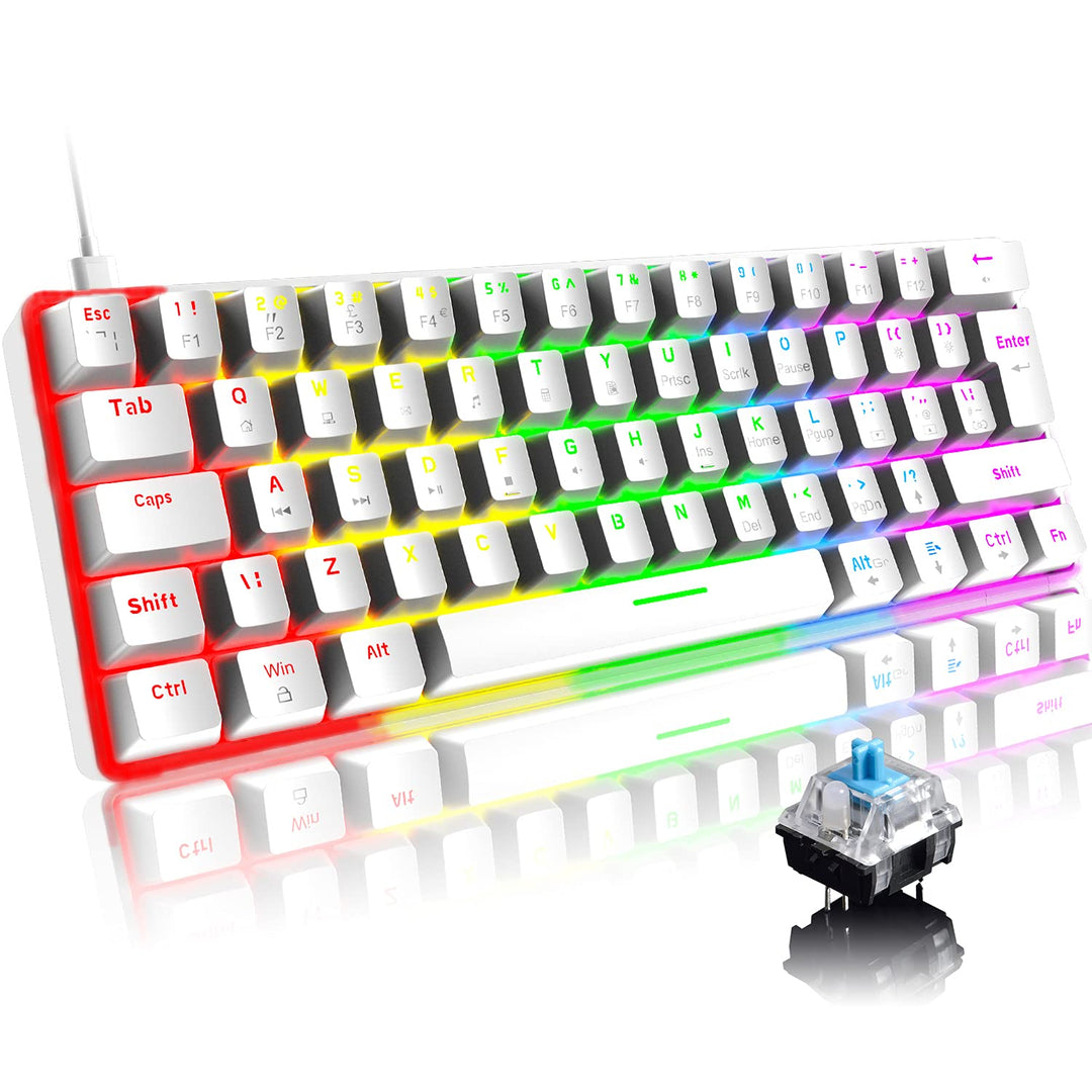 Mini 60% Gaming-Tastatur Kabelgebundene mechanische Keyboard, Kompakte Tragbare 62 Tasten, UK-Layout