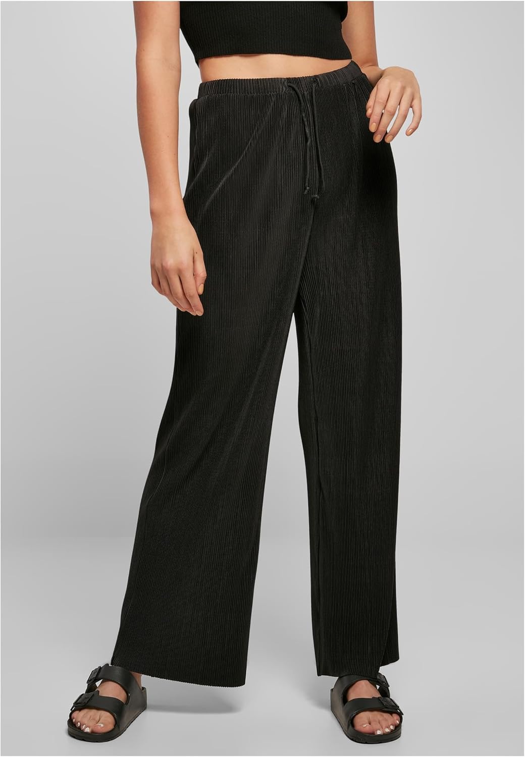 Urban Classics Damen Hose Ladies Plisse Pants, leichte Stoffhose für Frauen, weites Bein, Kordelzug