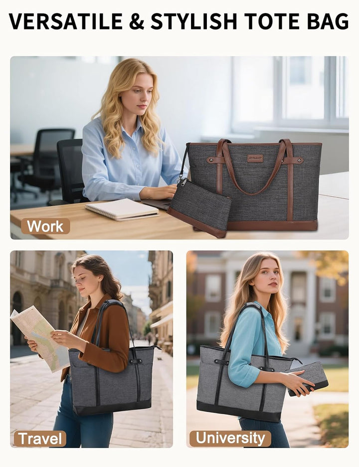 RAVUO Laptoptasche Damen, Wasserdichte Handtasche Elegant Lehrertasche Gross Aktentasche 15.6 zoll L