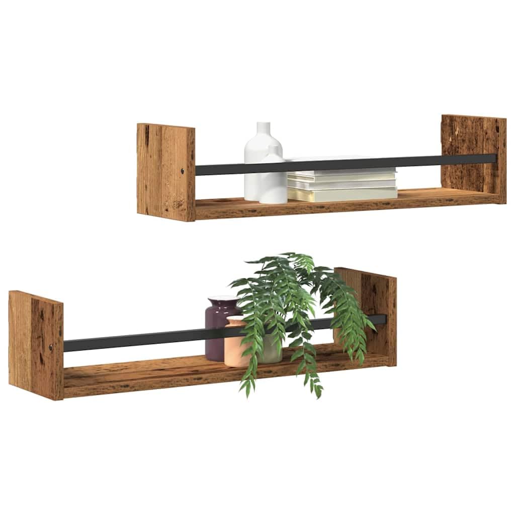 vidaXL Wandregal Wandmontiert 2 pcs Altholz 60 x 16 x 14 cm, Rechteckiges, modernes Wandregal, viel