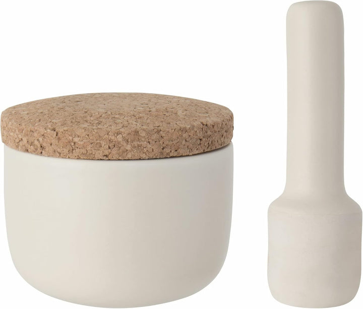 Berghoff Berhoff Mörser und Stössel klein (weiss, Korkdeckel, ideal für Kräuter/Gewürze) 3950032, Ke