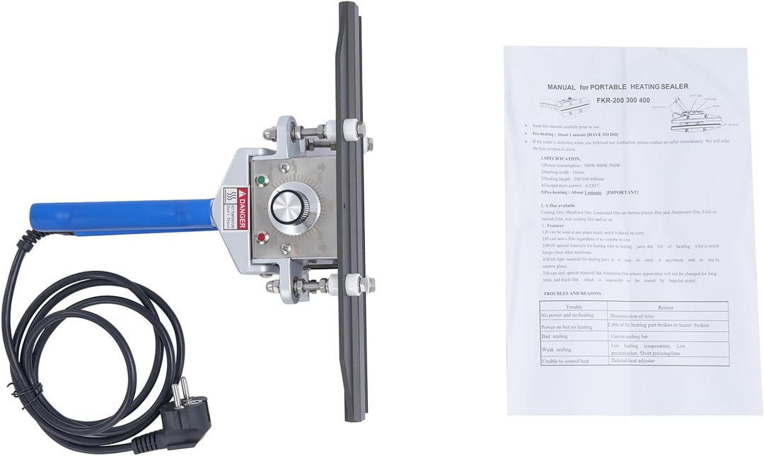 Impulse Sealer 30,5 cm,500W,manuelle Heisssiegelmaschine für Plastiktüten,220V Tragbares Hand-Heisss