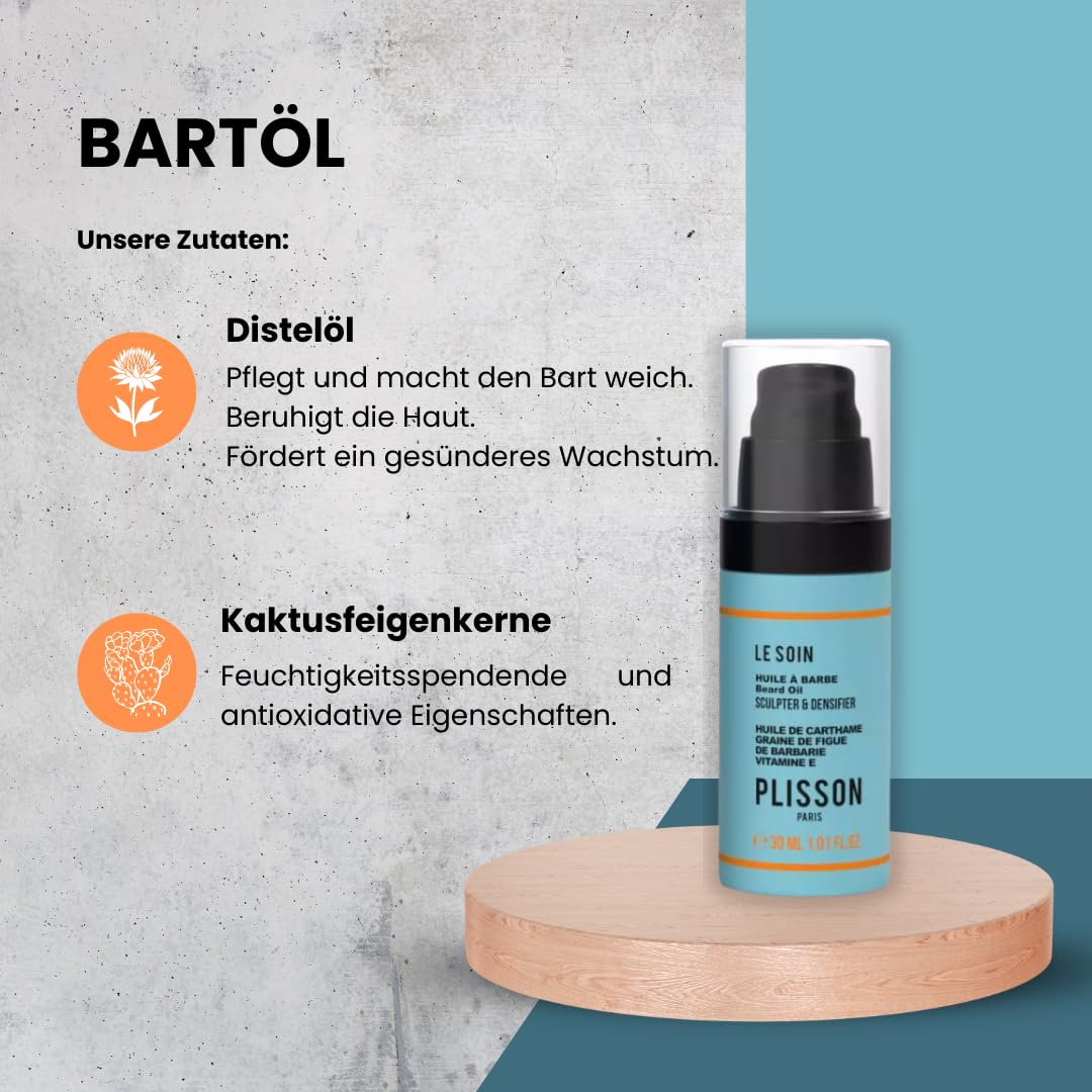 Plisson - Bartöl mit 6 Ölen, angereichert mit natürlichem Vitamin E – 99 % Inhaltsstoffe natürlichen