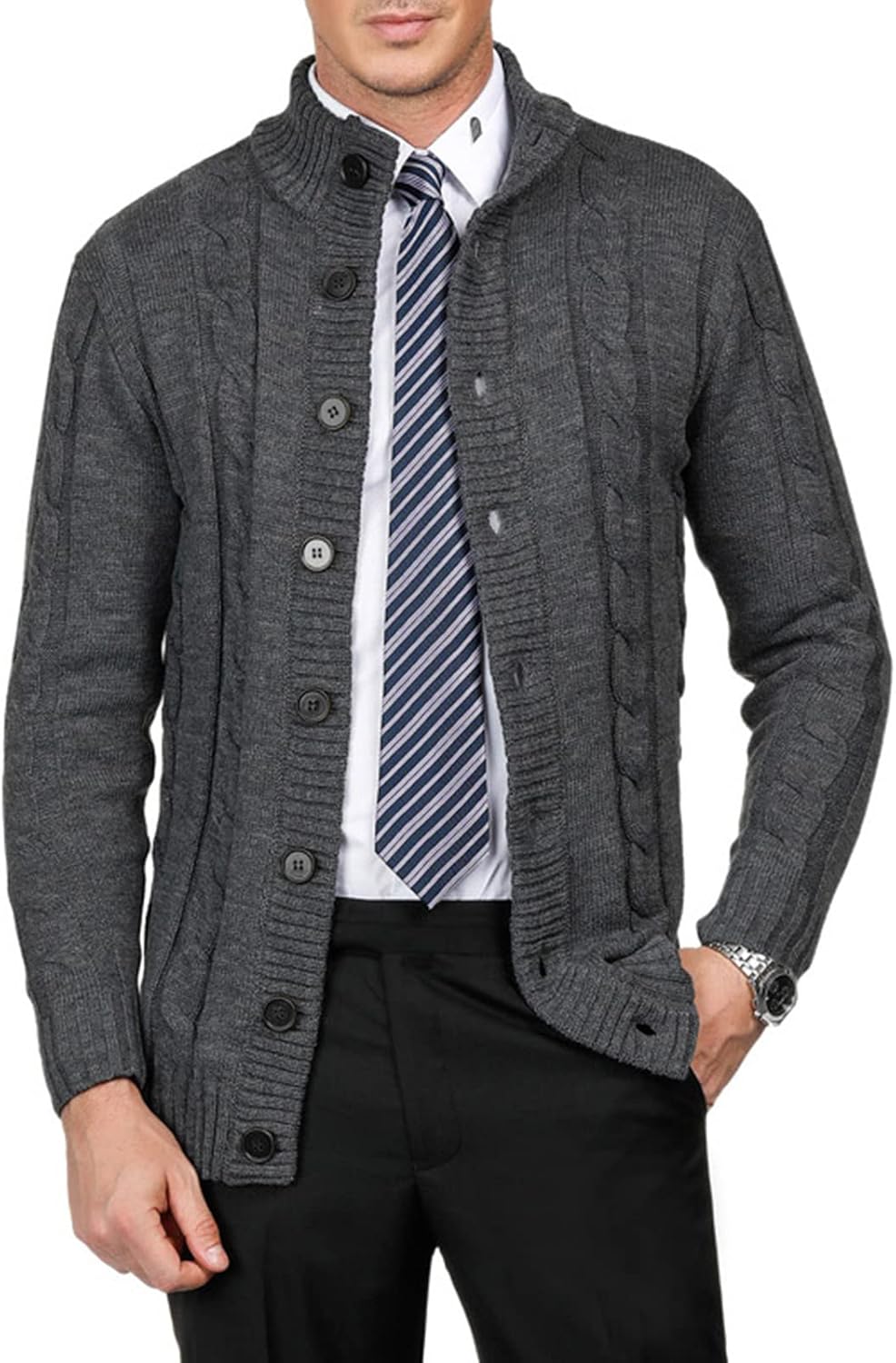 PJ PAUL JONES Herren Strickjacke mit Knopfverschluss Zopfmuster Strickjacke Cardigan mit Gerippter S