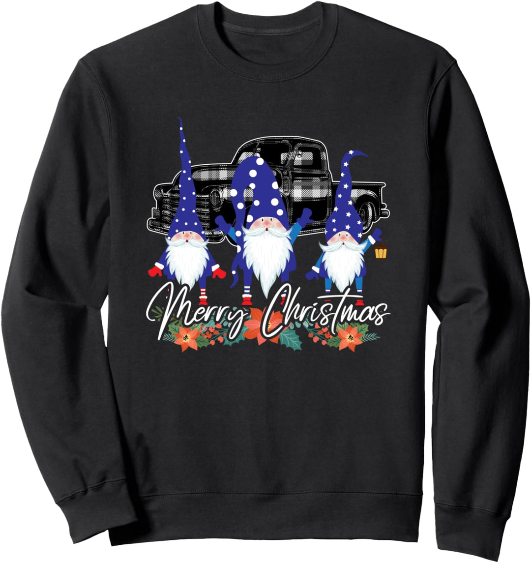 Blue Gnomes Buffalo Plaid Truck - Winter Weihnachten Sweatshirt