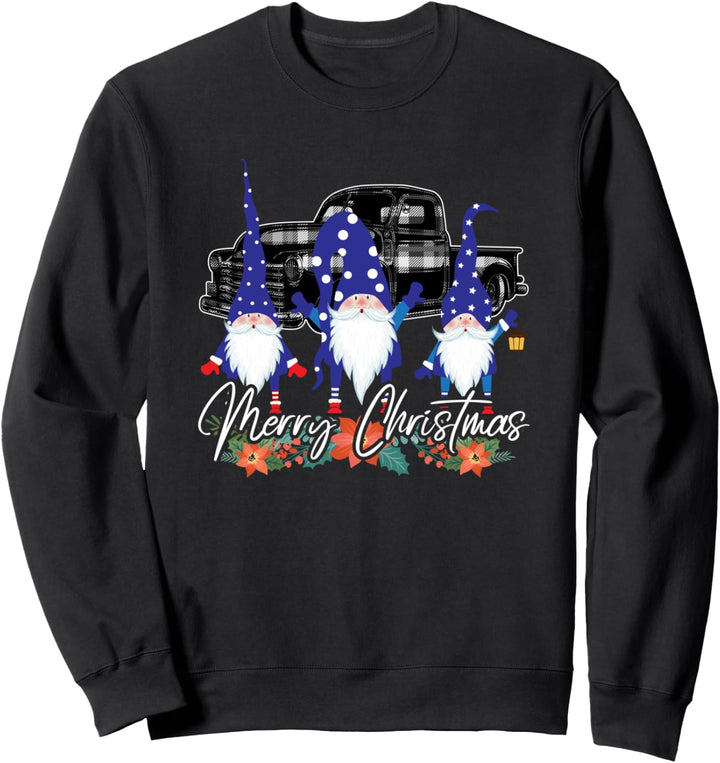 Blue Gnomes Buffalo Plaid Truck - Winter Weihnachten Sweatshirt