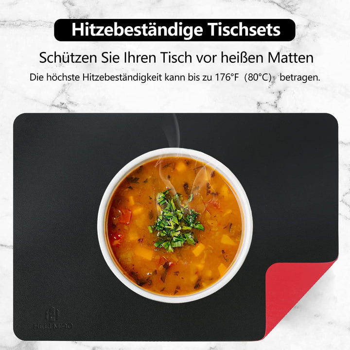 Tischsets Abwaschbar,Platzsets Abwischbar,Tischset Leder,Hitzebeständig Zweifarbig I 6er Set Platzde