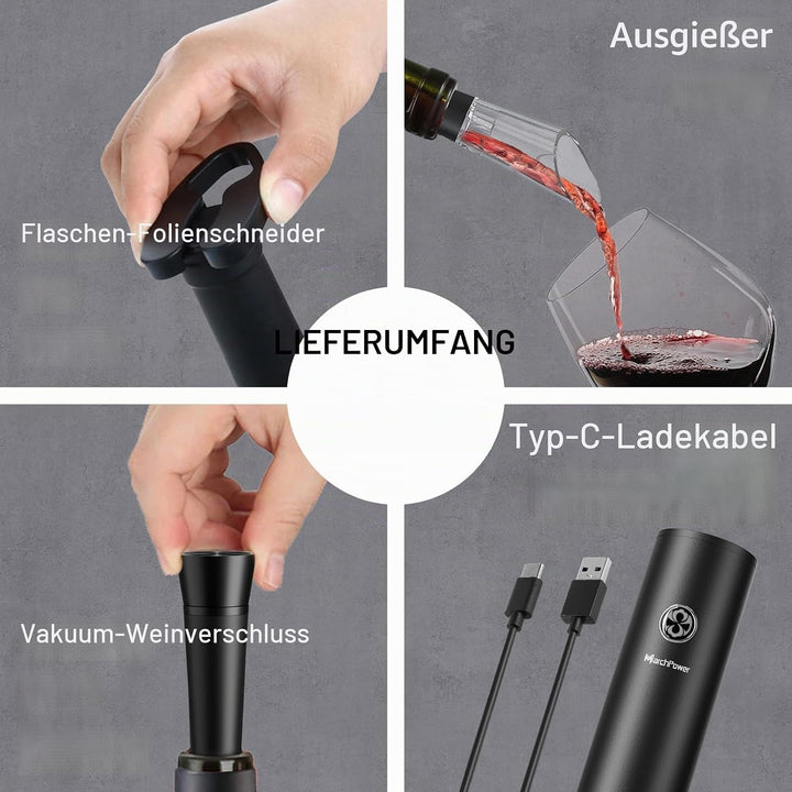 Marchpower Elektrischer Weinflaschenöffner Set 5-in-1 Weinöffner Set Wiederaufladbarer Korkenzieher