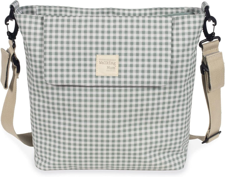 Walking Mum. I Love Vichy Wickeltasche für Kinderwagen, Schultertasche, Grün, 42 x 36 x 13 cm