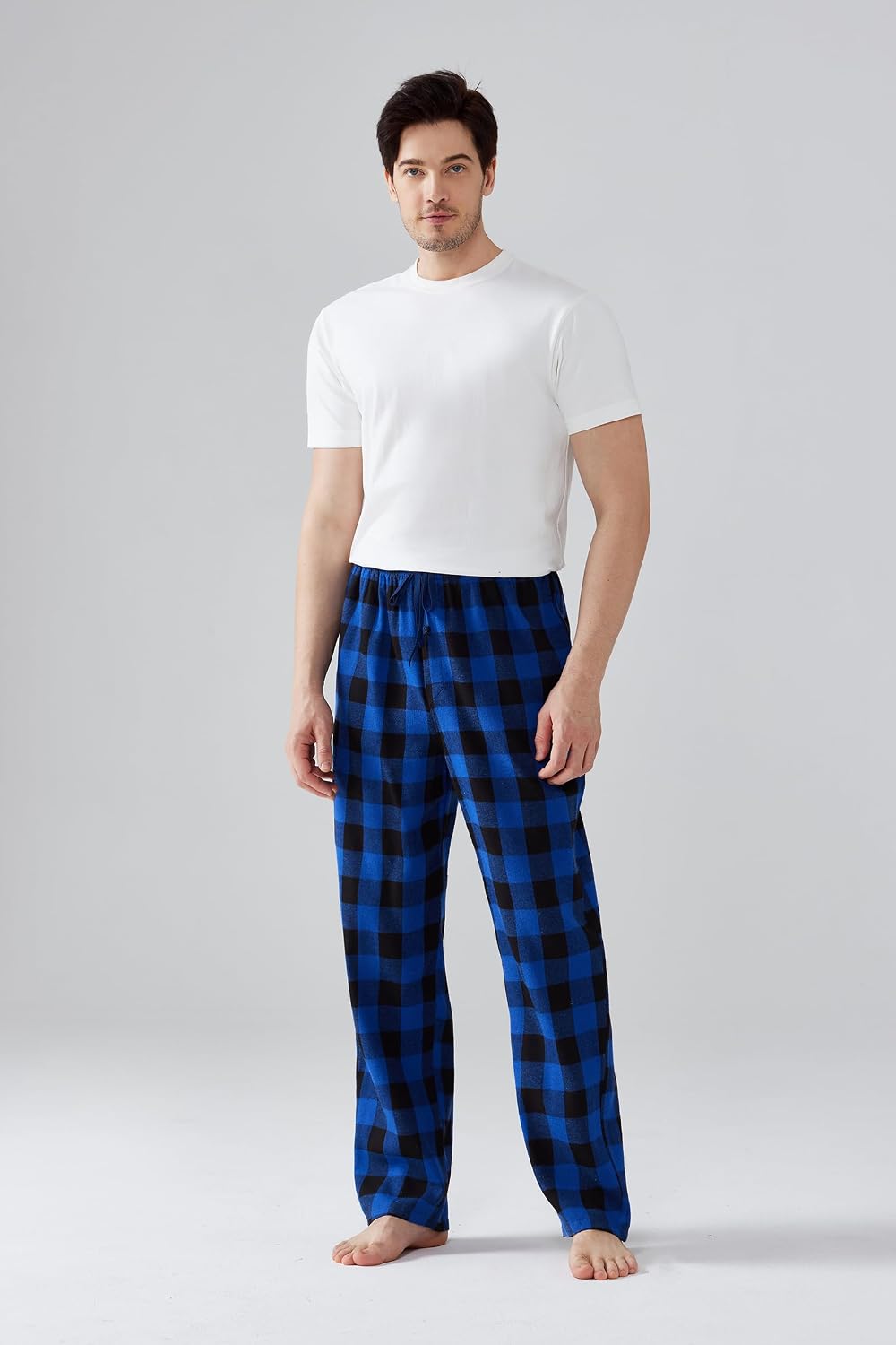 Herren Pyjamahose Flanell Baumwolle kariert Schlaf &amp; Lounge Hose, PJ Hose mit Taschen und Knopfleist