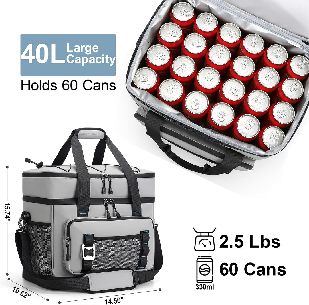 Kühltasche, 40L Grosse Kühlbox Faltbar, Wasserdichte Doppelwand Thermotasche Isolierte Picknicktasch