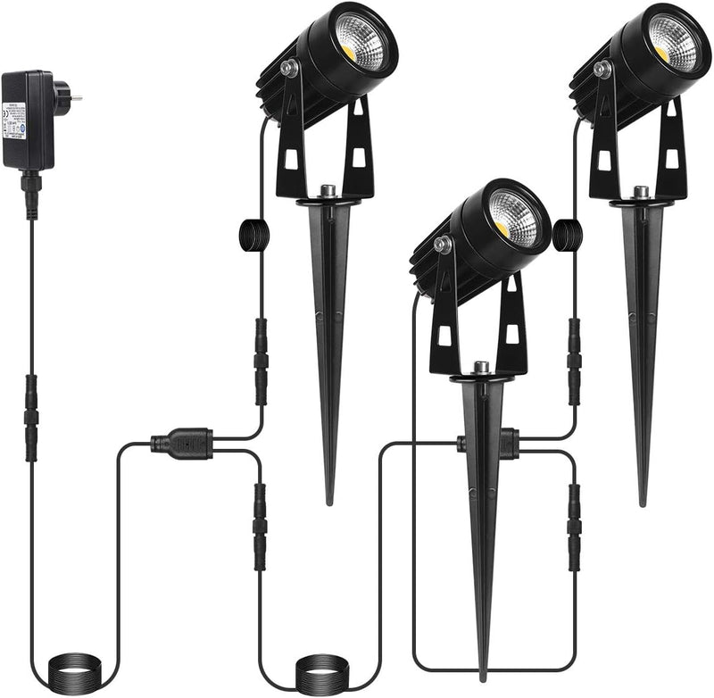 AIMHEIM 3er-Set LED Gartenbeleuchtung mit Erdspiess, 3W Gartenleuchte mit Stecker, 1080LM, P65 Wasse