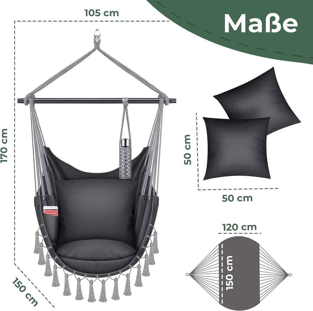 KESSER® Hängesessel Safari XXL Hängestuhl für Erwachsene & Kinder Hängematte bis 150 kg Hängesitz Au