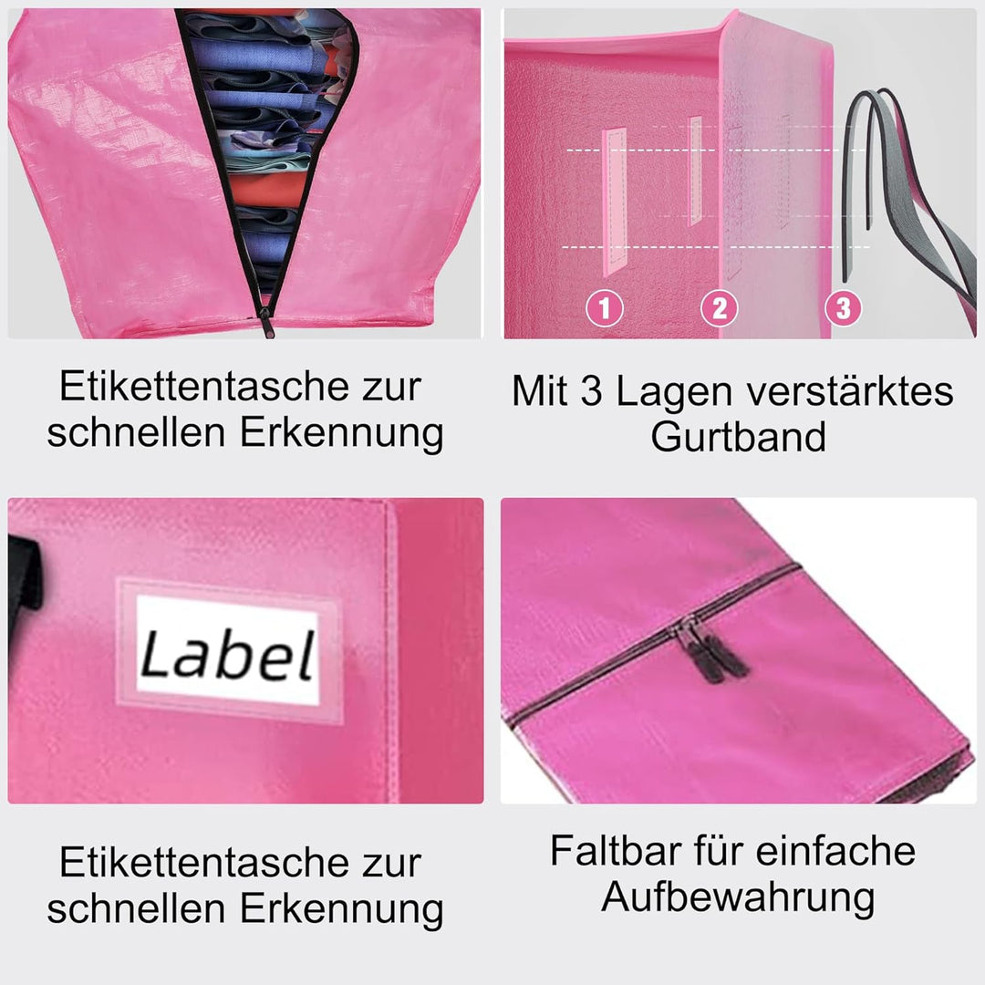 FUSHITON Pink Umzugstaschen 6er Set, Extra Grosse 83L Aufbewahrungstaschen mit Reissverschluss & Ver