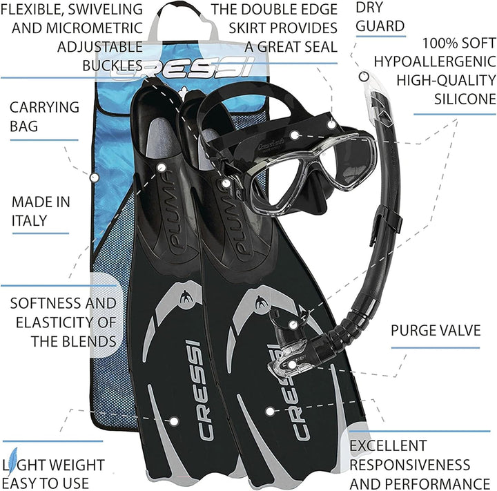 Cressi Pluma Bag - Flossen, Maske und Schnorchelset, Tauchen und Apnoe, Shwarz, Unisex Erwachsene 43
