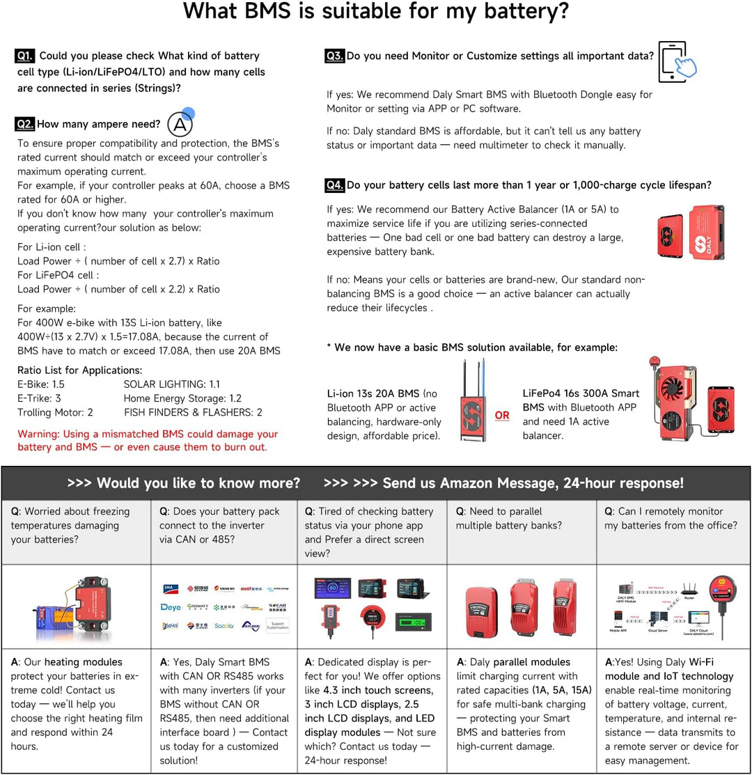 DALY BMS 48V 100A – 1A Active Balance Batteriemanagementsystem, integriertes Bluetooth für 16S LifeP