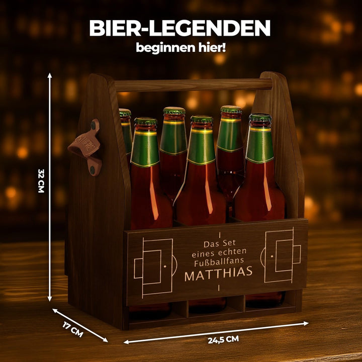 Maverton Bierträger für 6 Flaschen 0,5L mit Gravur - Männerhandtasche mit Flaschenöffner - Grösse: 2