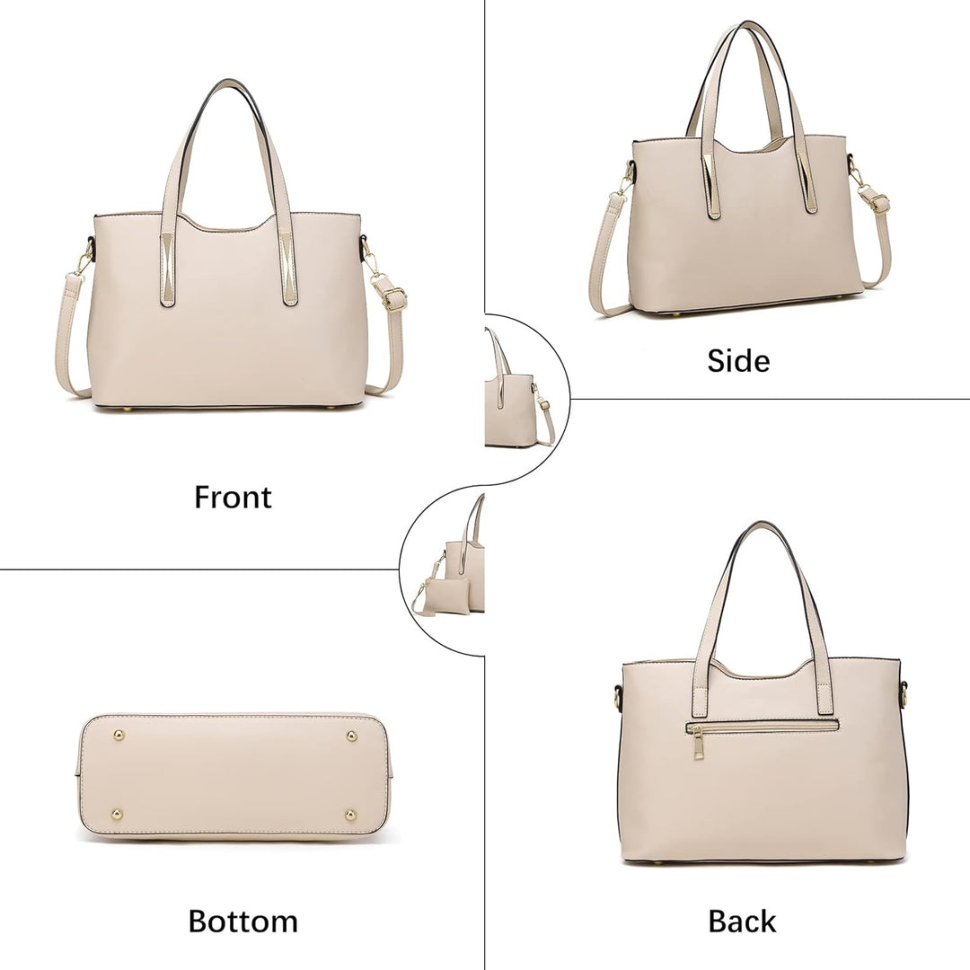 Miss Lulu Henkeltasche Damen Tasche 2 tIg. Shopper Reise Schultertasche,Beige, Beige